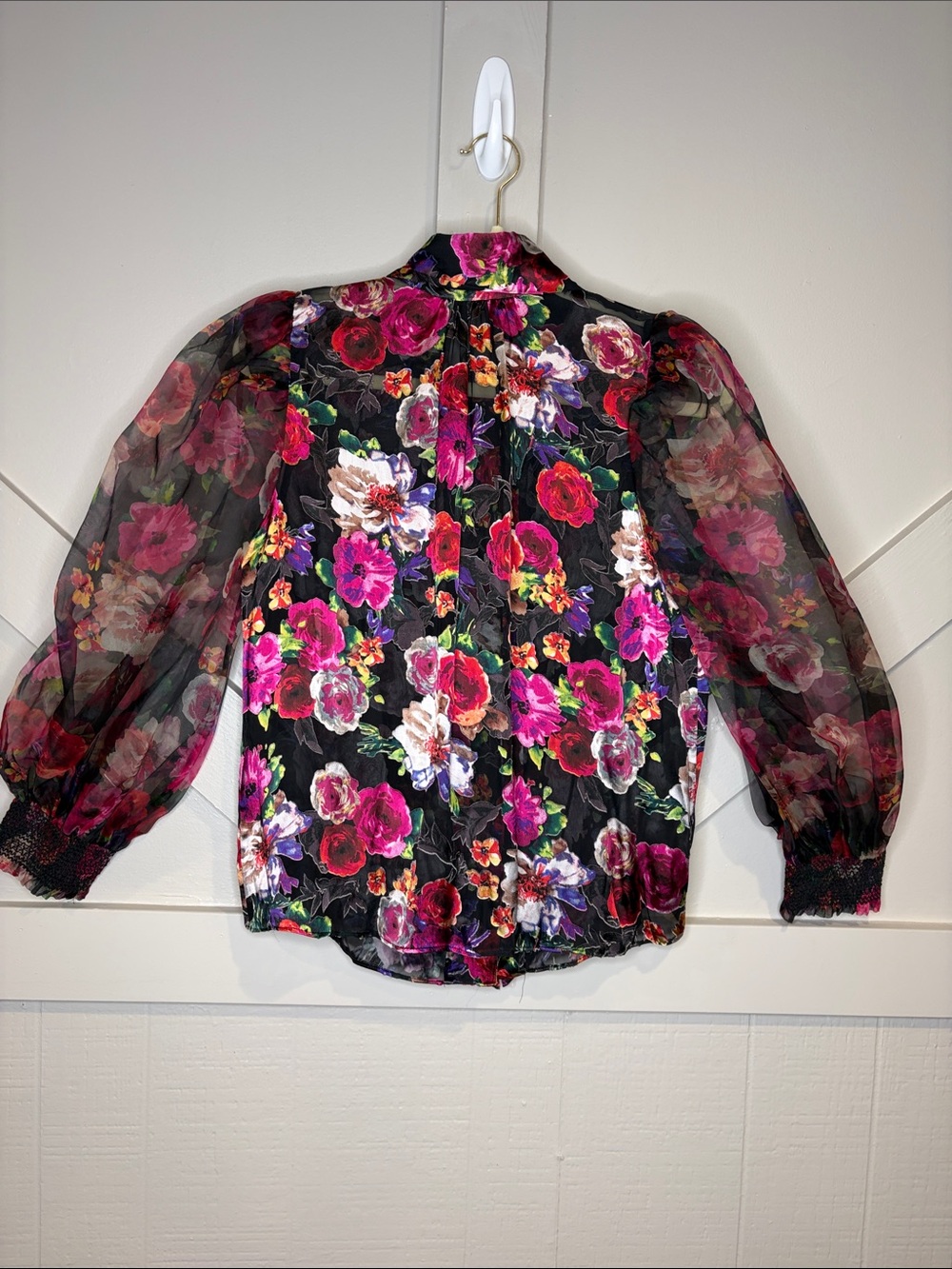 Alice + Olivia Brentley Floral Tie-Neck Silk Blend Blouse  Size Large Whimsigoth - Picture 4 of 16